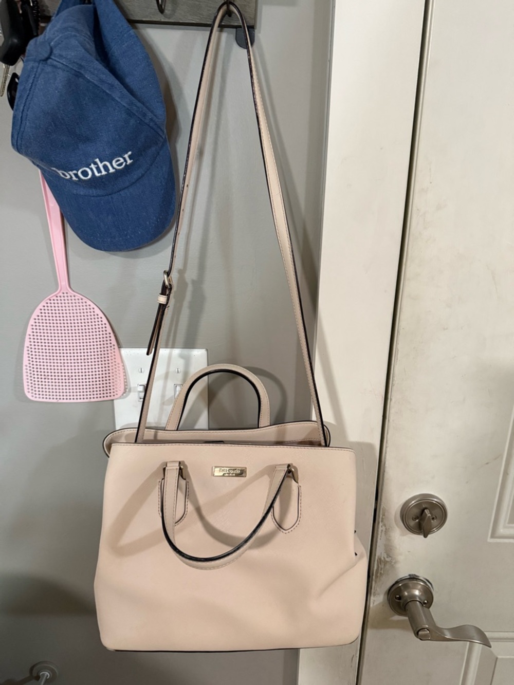 kate spade blush pink leather satchel with crossbody strap